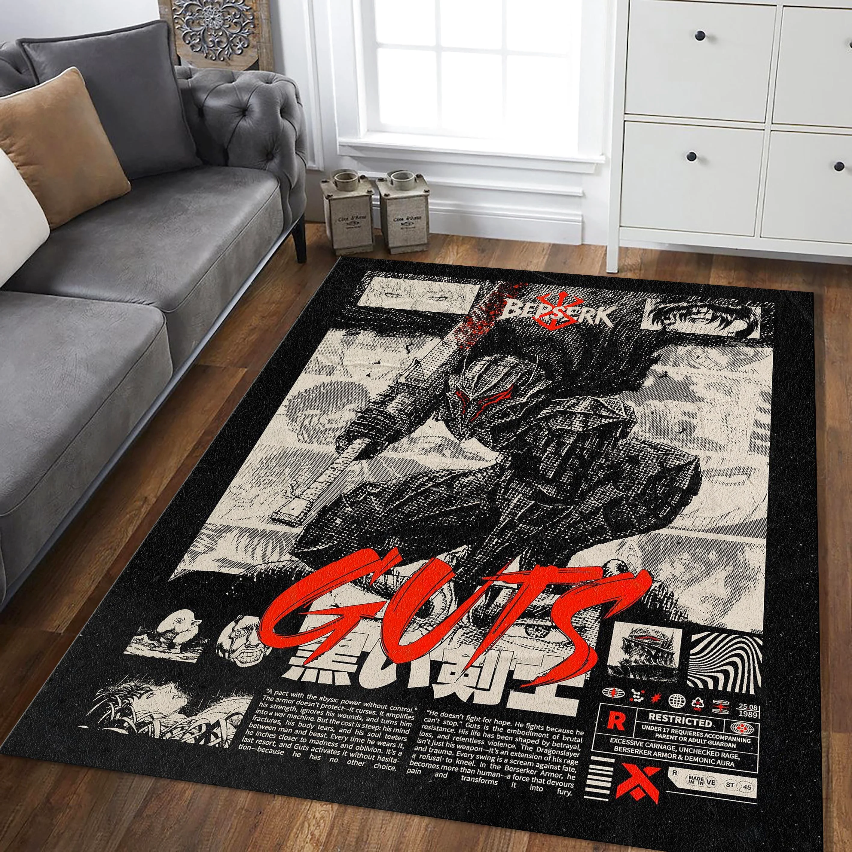 Berserk Guts Rug, Dark Manga Rug, Rectangle Rug