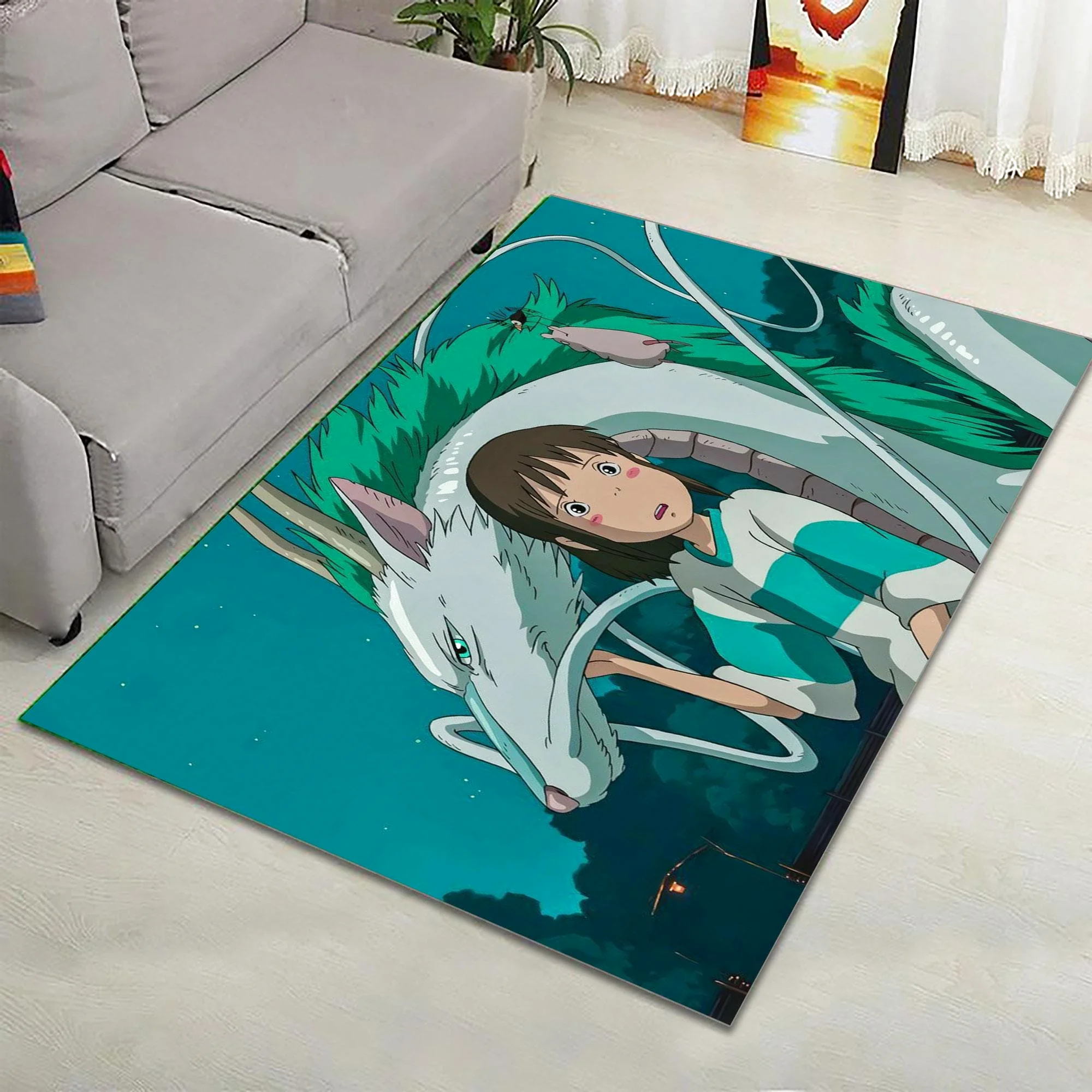 Chihiro and Haku Rug Ghibli Studio Rug Rectangle Rug