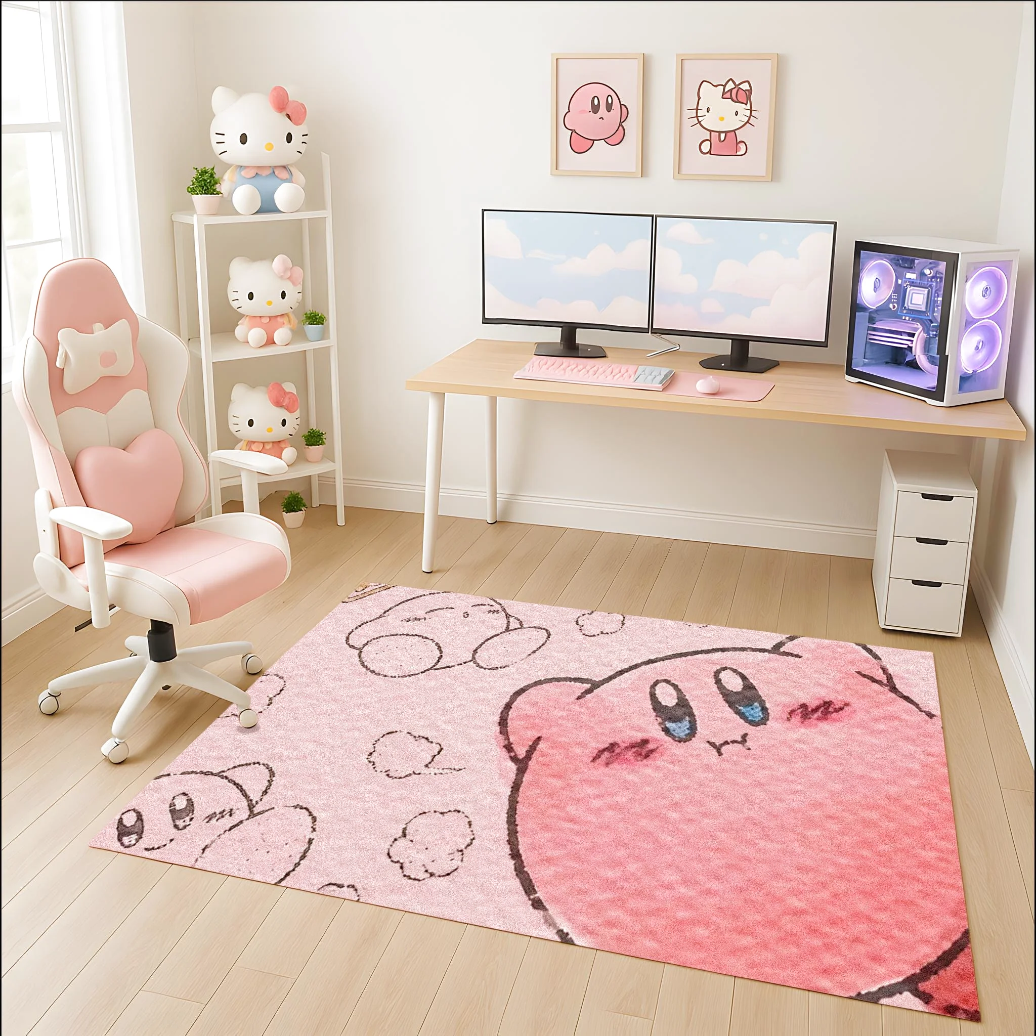 Cute Pink Kirby Rug, Rectangle Rug