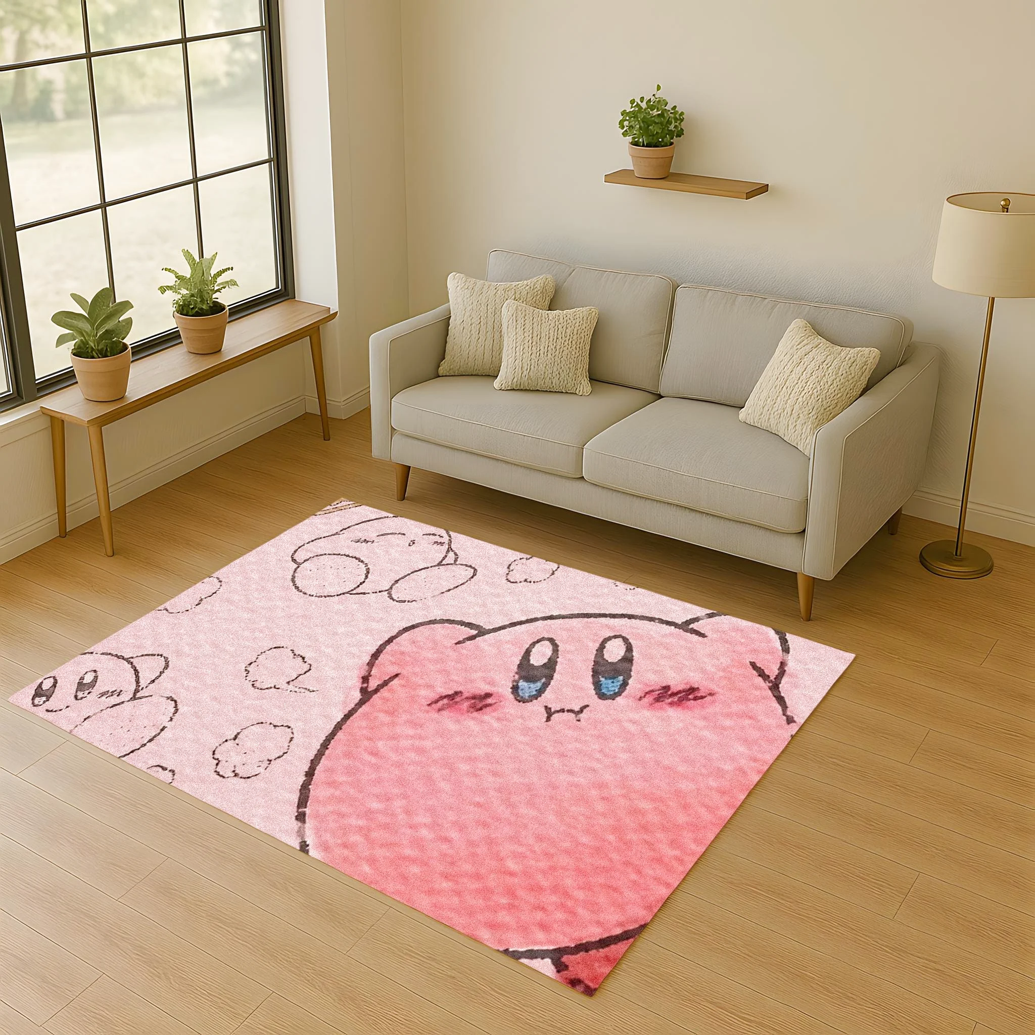 Cute Pink Kirby Rug, Rectangle Rug