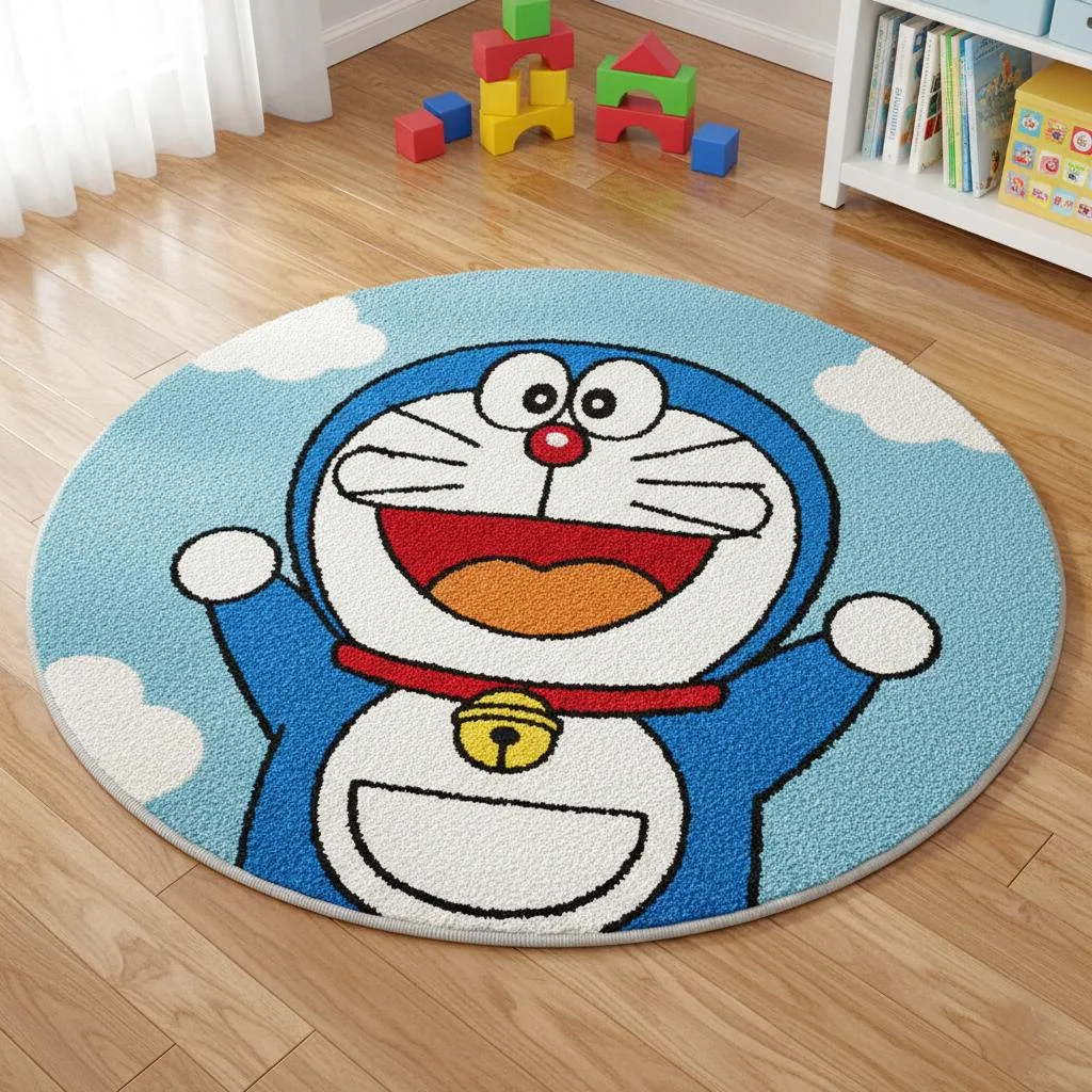Doremon Round Rug Hand Tufted Kids Room Carpet