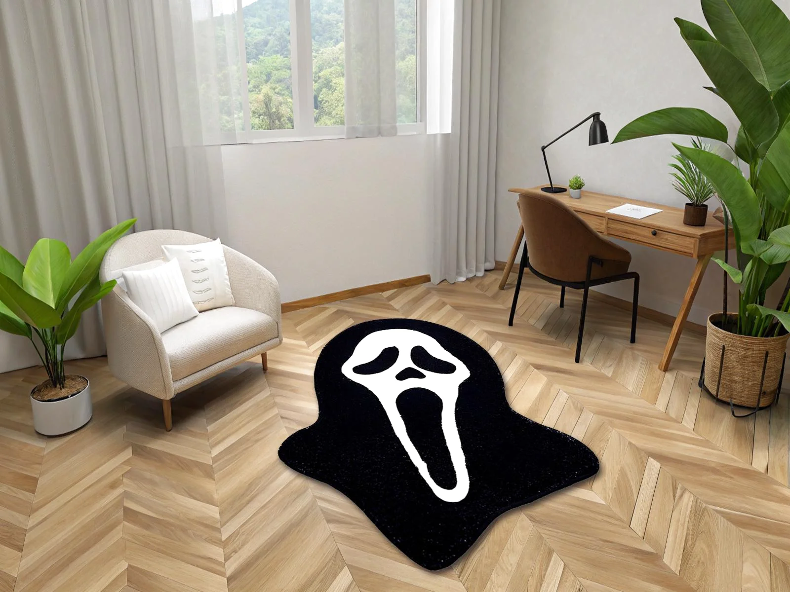 Fear Mask Rug Halloween Horror Decor, Soft Bamboo Print