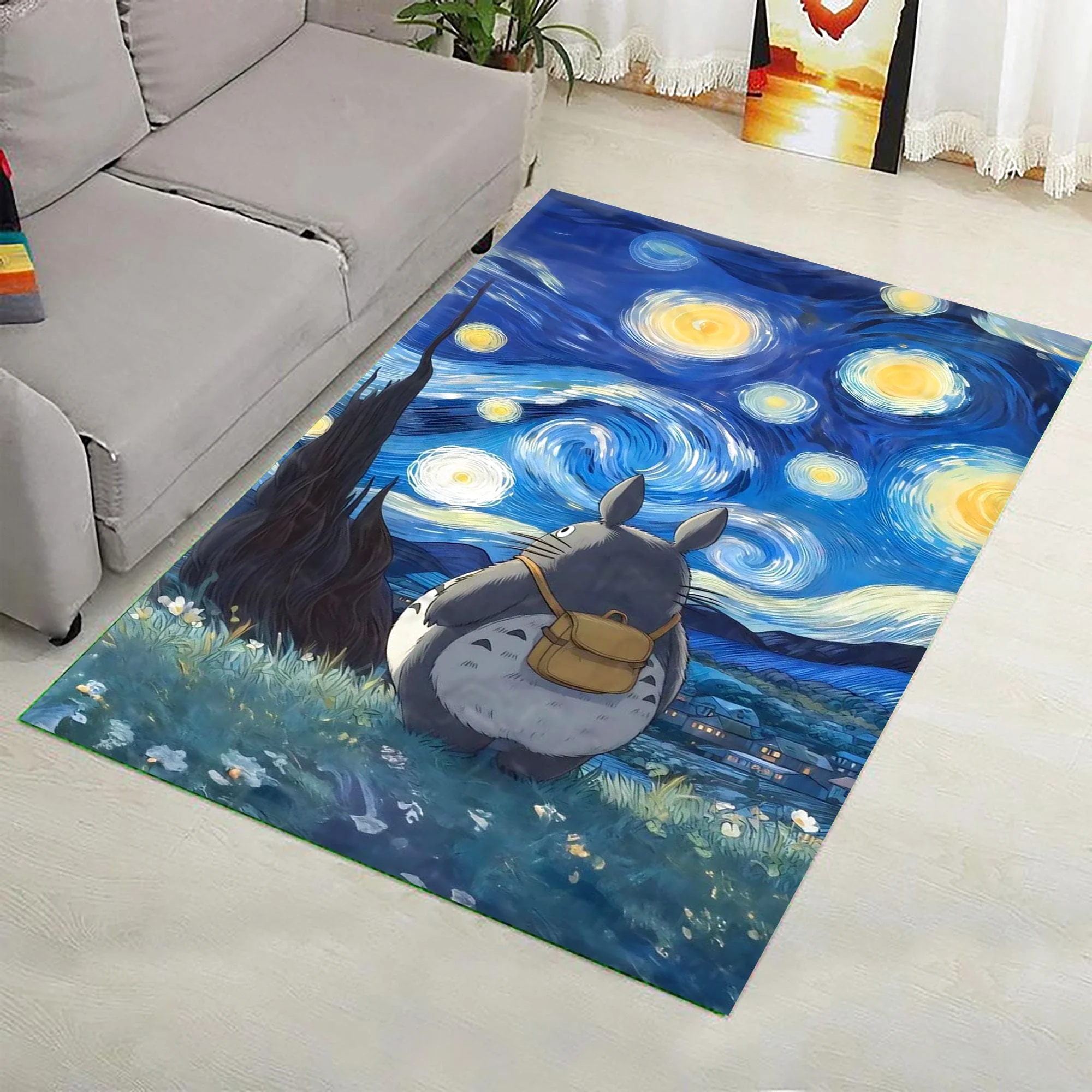 Ghibli Studio Totoro Van Gogh Rug Rectangle Rug