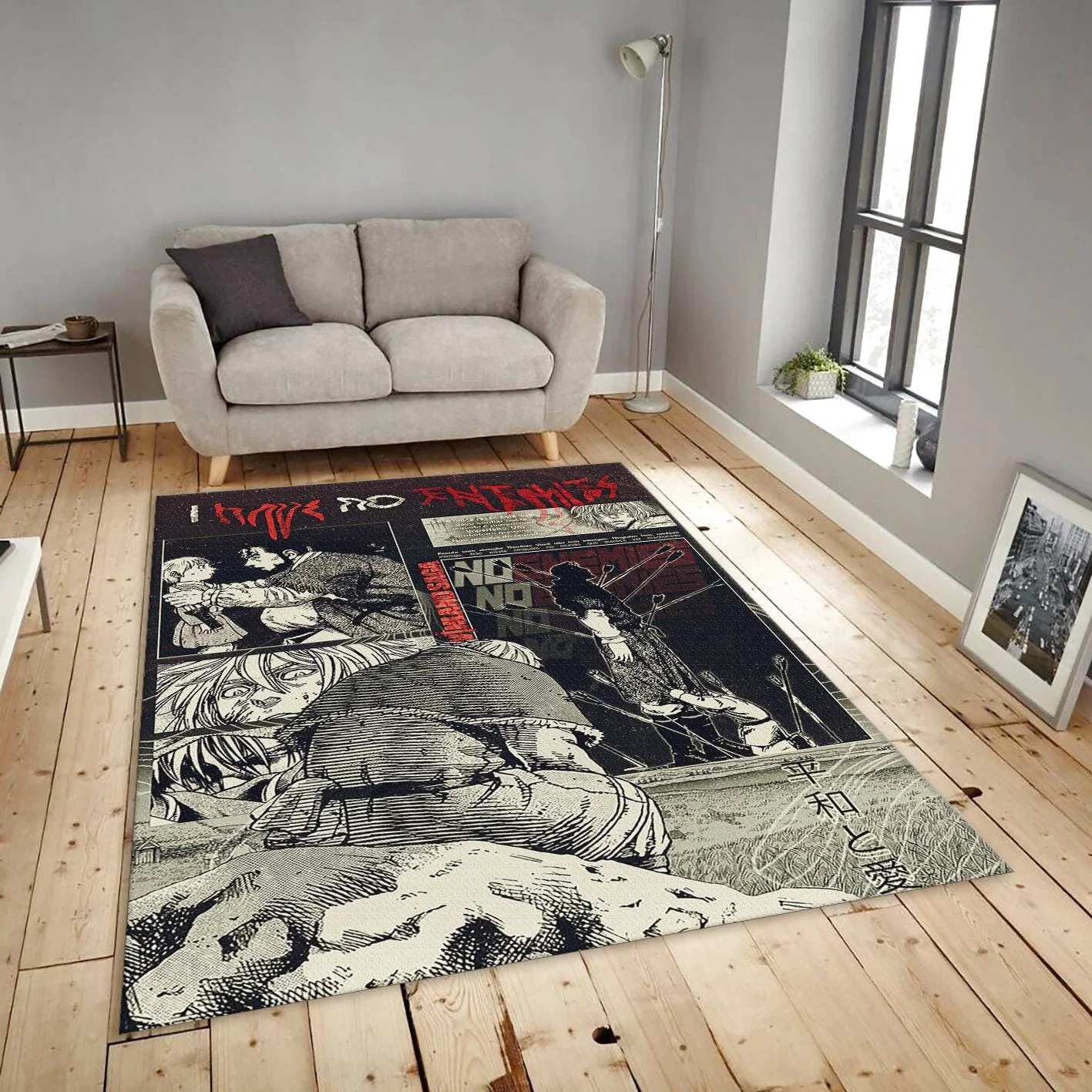 Grunge Poster Mat, Vinland Saga Collage Mental Health Decor, Rectangle Rug