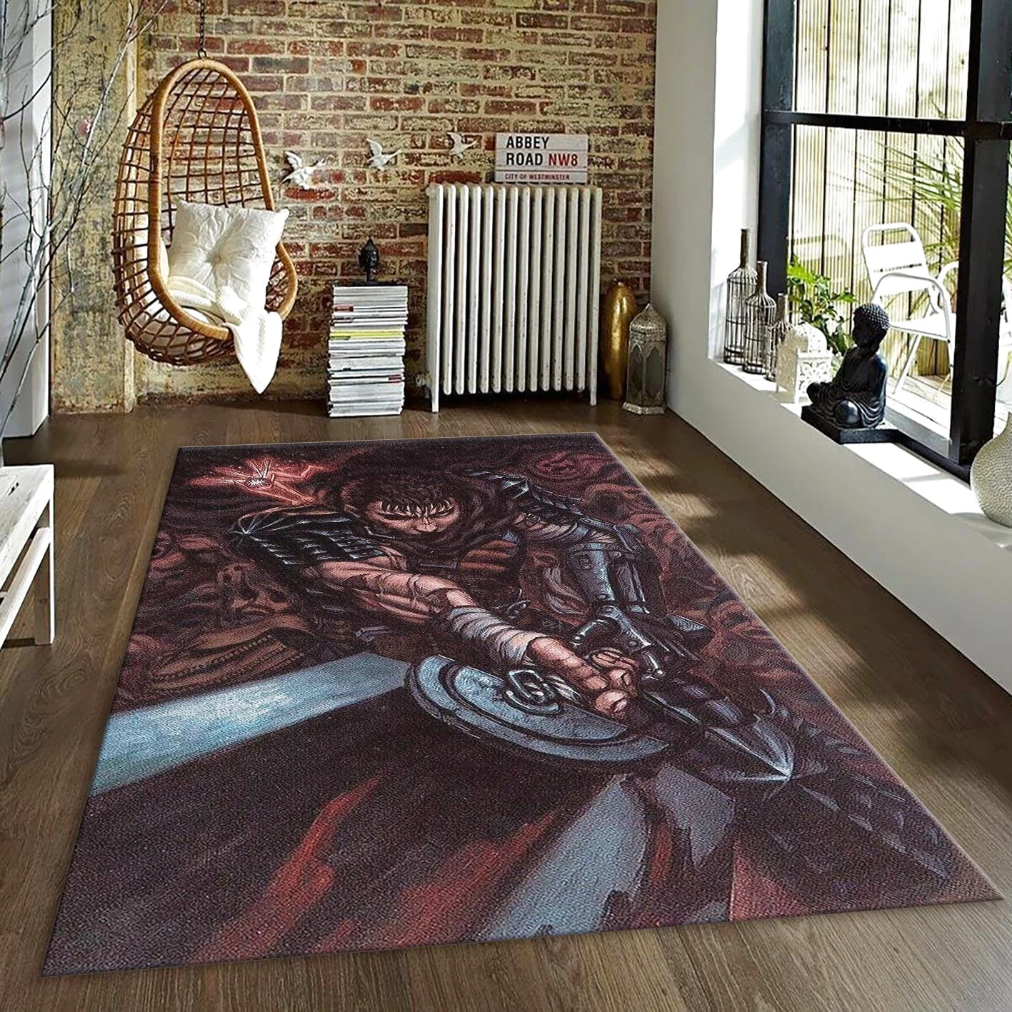 Guts and Puck Rug, Berserk Decor Black Swordsman Rectangle Rug