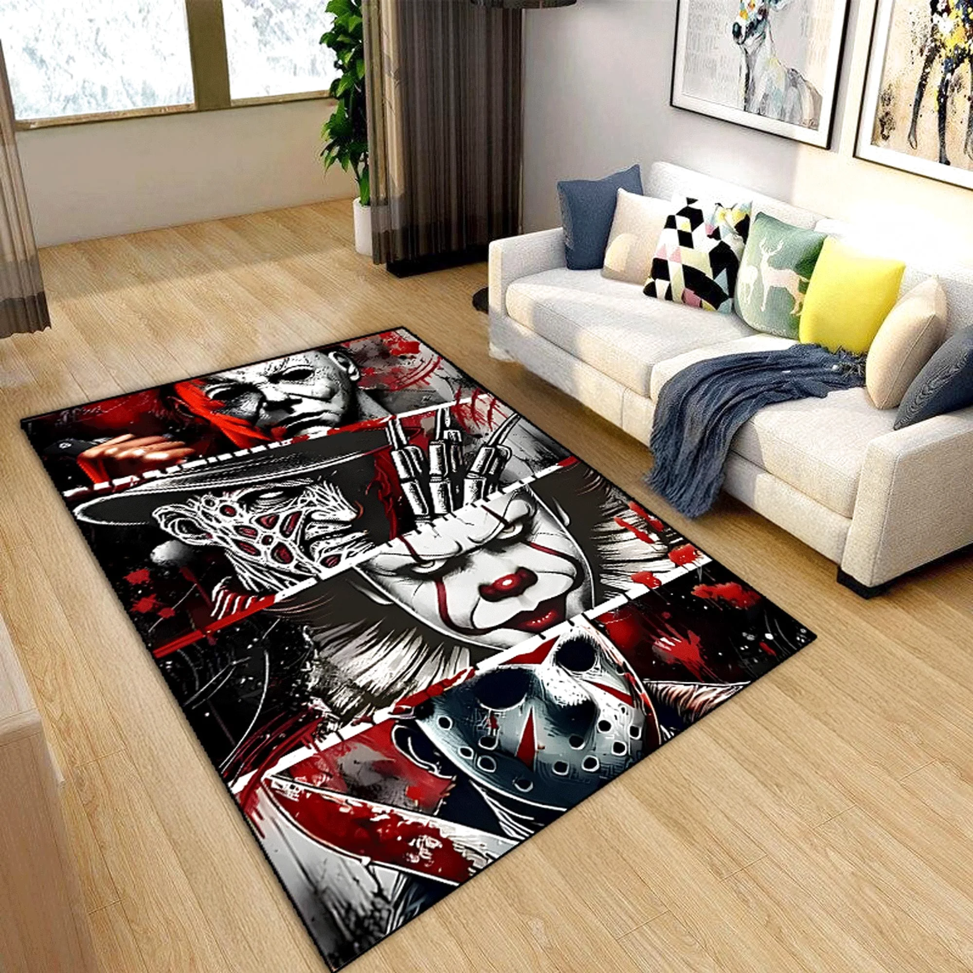 Horror Movie Poster Collage Rug Halloween Decor Rectangle Rug
