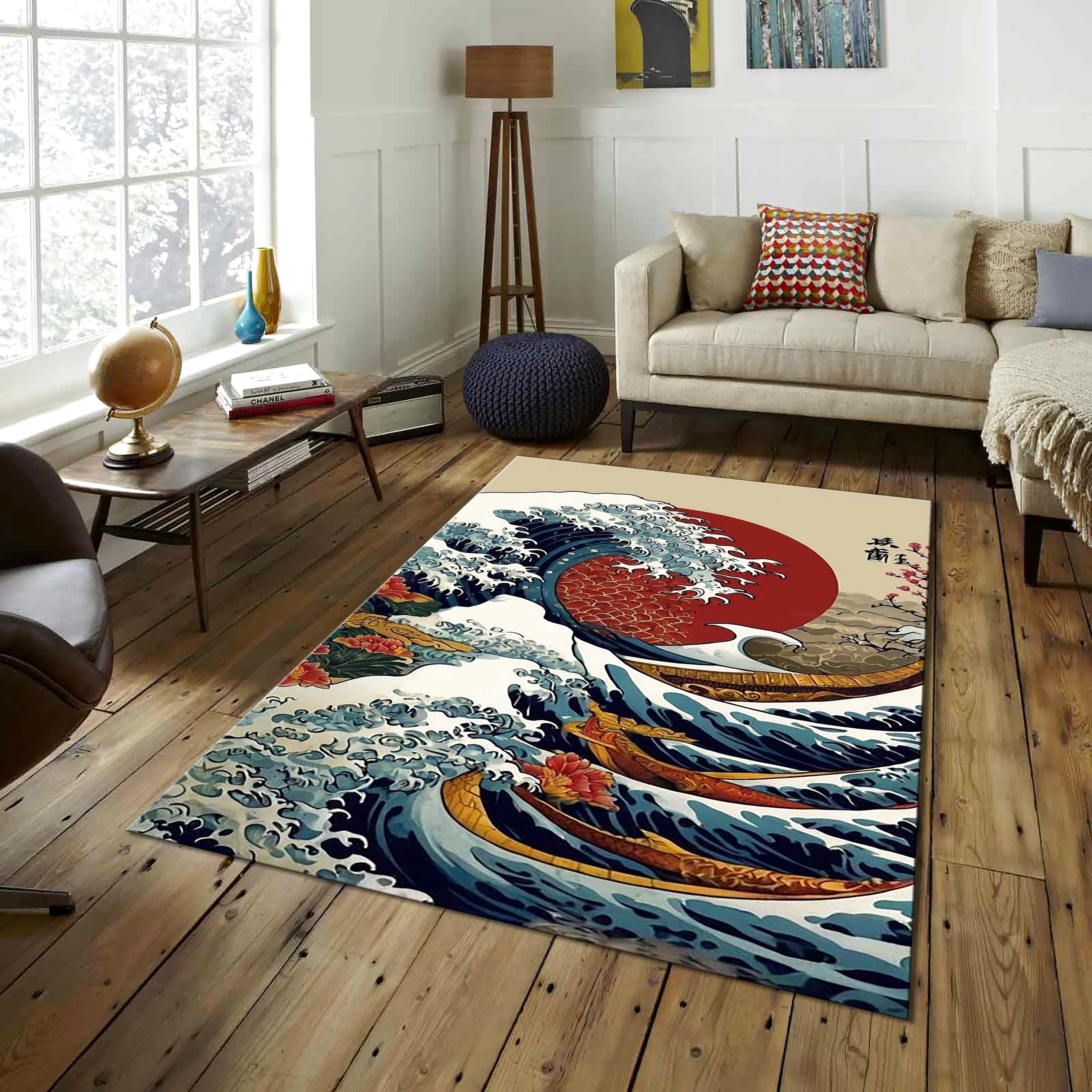 Japanese Great Wave Rug Rectangle Rug