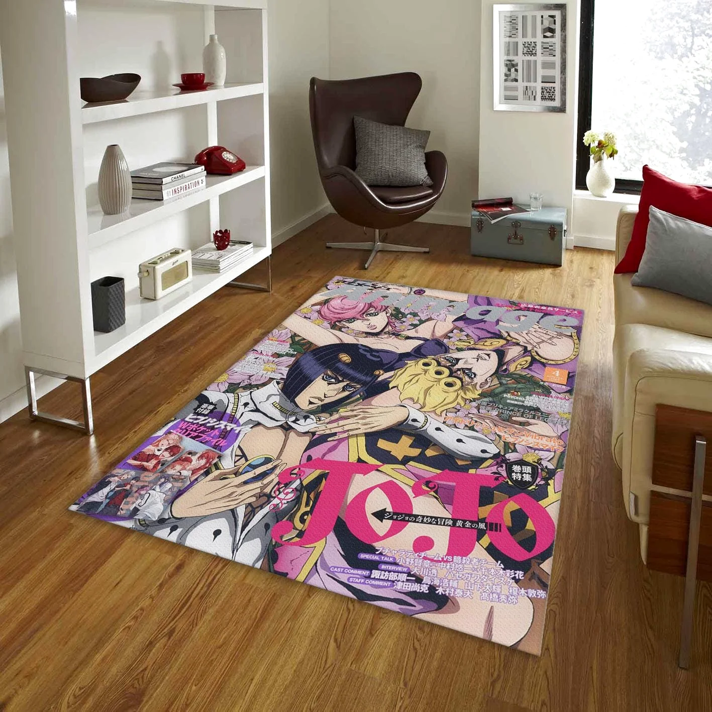 JoJo Animage Rug, Golden Wind Magazine Cover Rectangle Rug