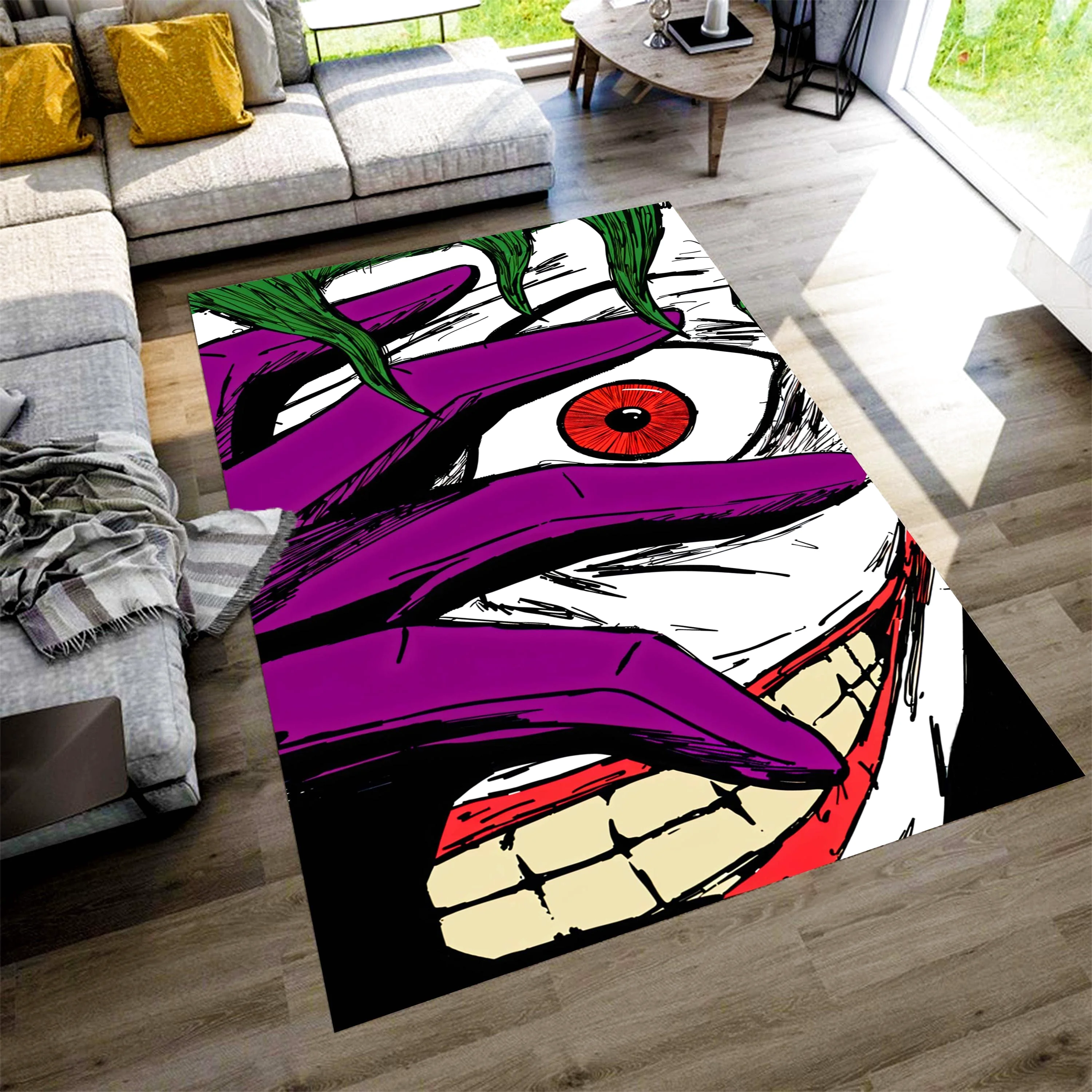 Joker Pop Art Rug Red Eye Comic Design, Rectangle Rug