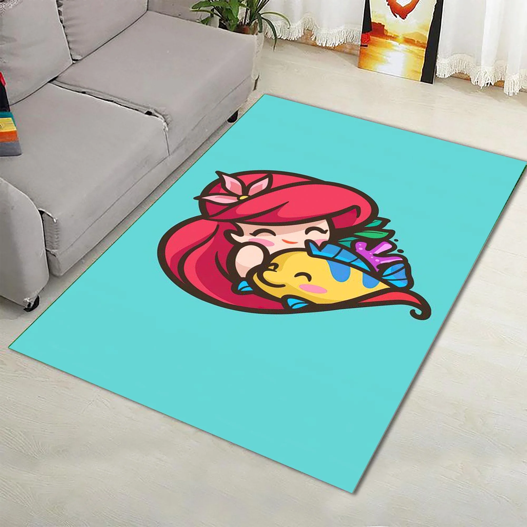 Mermaid Princess Rug Nursery Room Decor Rectangle Rug