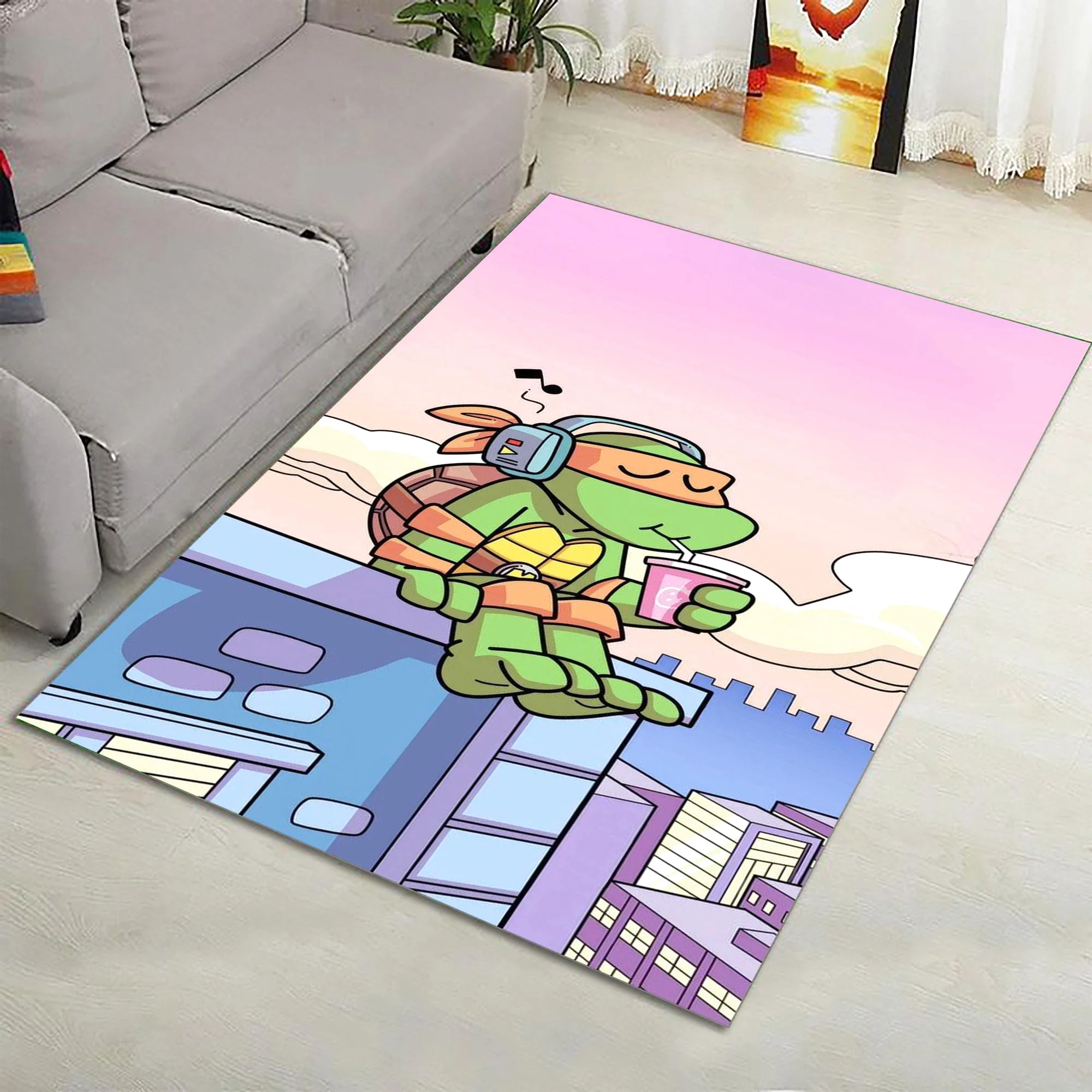 Ninja Turtles Rug Playful Nursery Room Decor Rectangle Rug