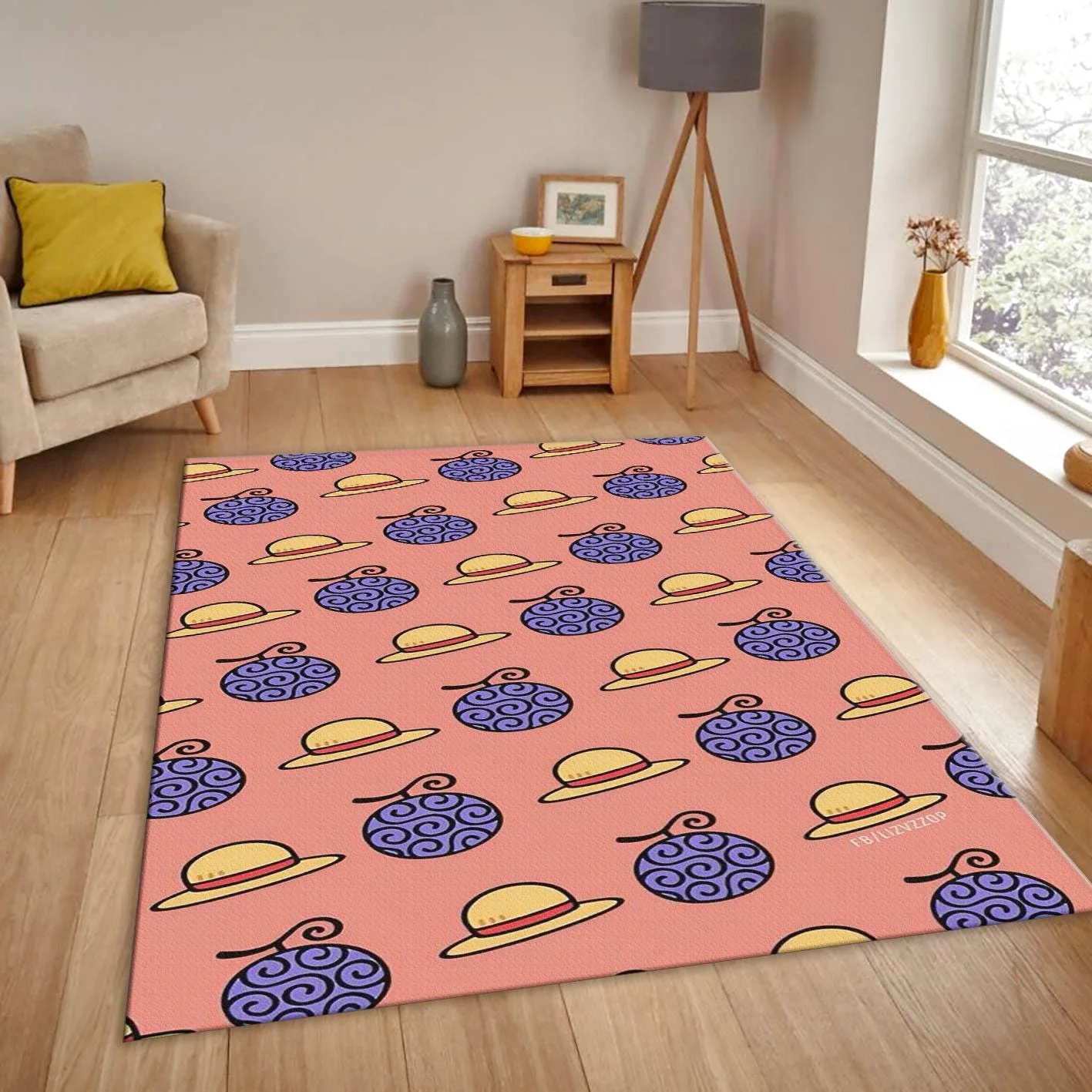 One Piece Rug, Luffy Straw Hat And Devil Fruit Pattern Decor Gomu Gomu Gift, Rectangle Rug