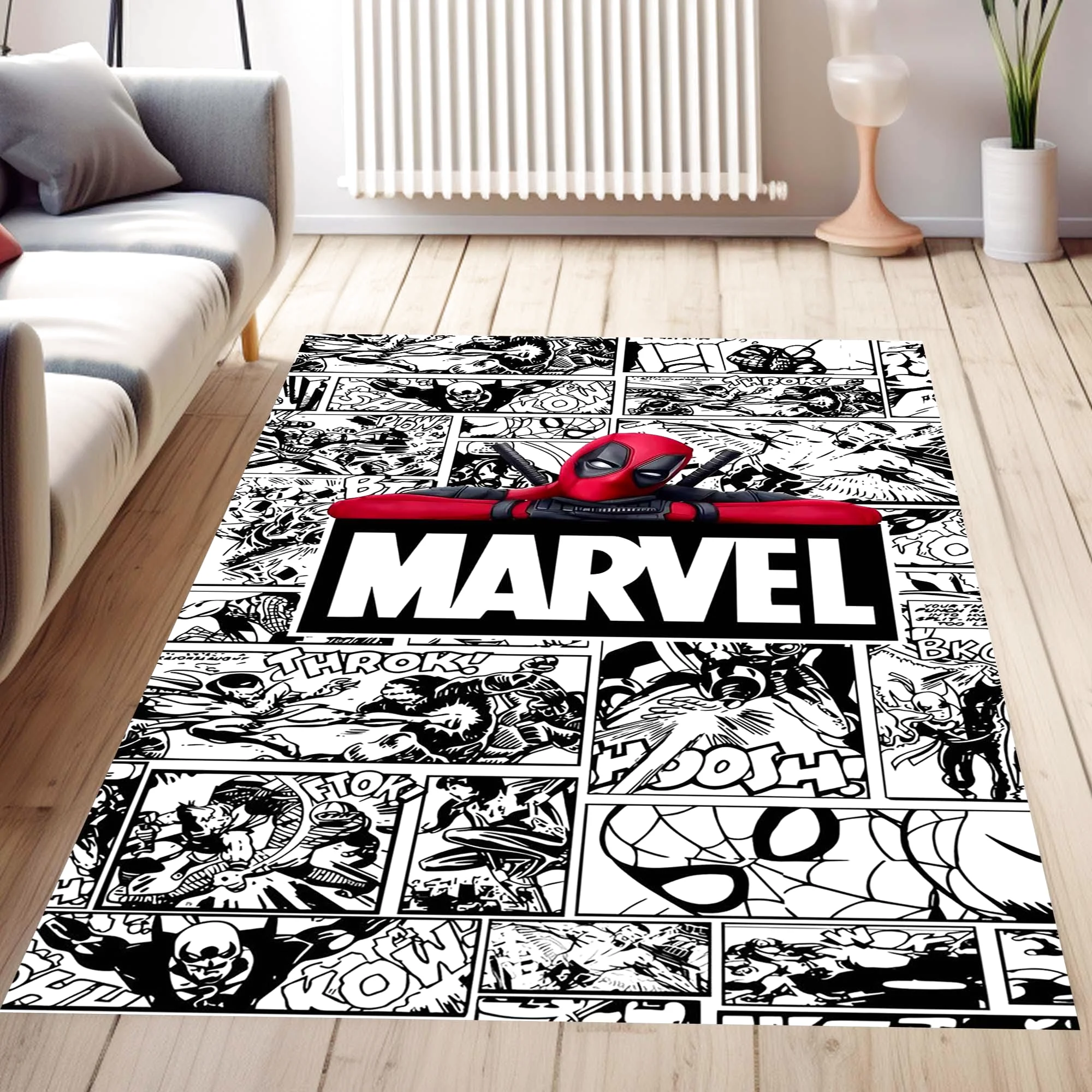Spiderman Comic Book Rug, Avenger Super Hero Kids Room Decor Rectangle Rug